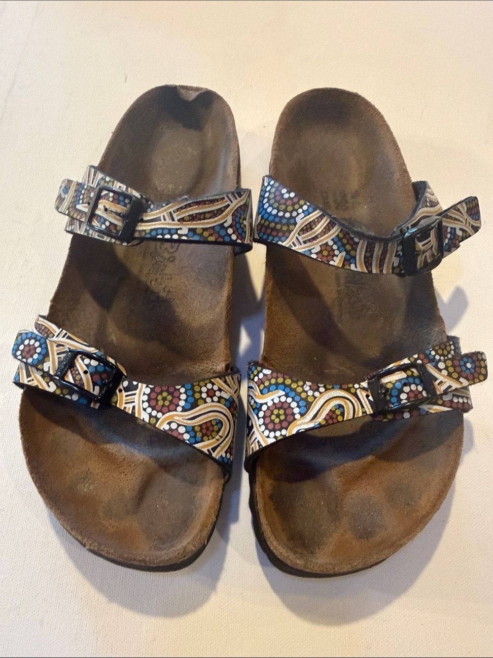 Birkenstock Women's Double-Strap Sandals in Black with Multicolor Dot Pattern